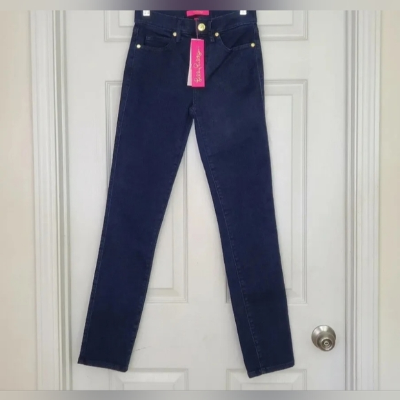 Lilly Pulitzer South Ocean High Rise Skinny Jeans Size 00 Dark Wash New - Picture 2 of 3